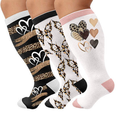Plusock Plus Size Butterfly Leopard Knot Compression Socks - Multicolor(3 Pairs) - 4XL - image 1