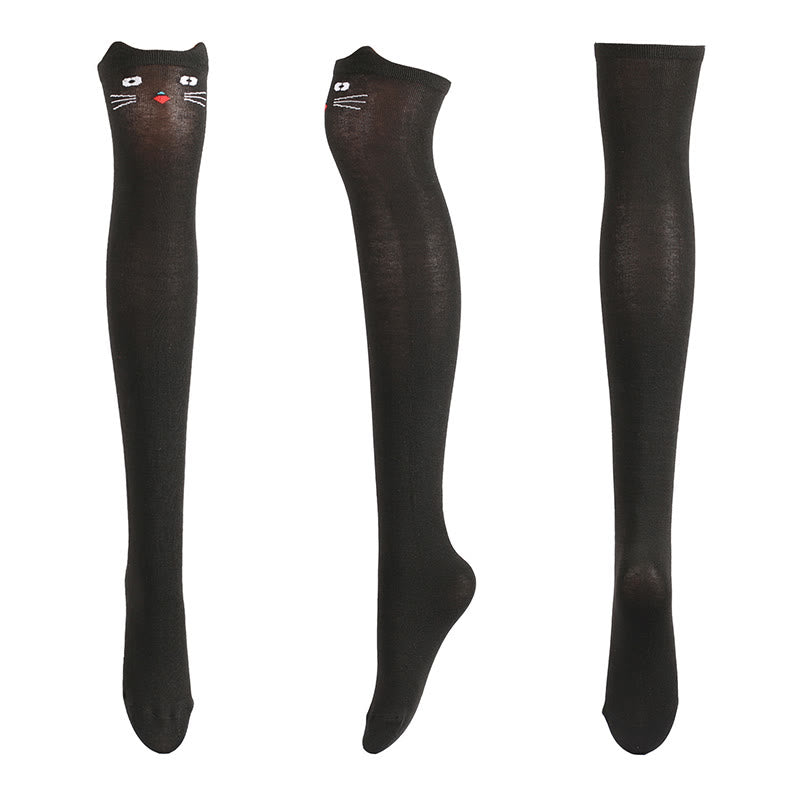 Plusock Adorable Animal Face Thigh Highs Socks(2 Pairs) - Black - One Size - image 2