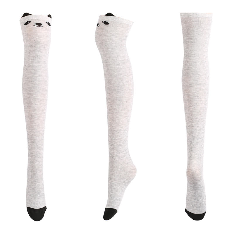 Plusock Adorable Animal Face Thigh Highs Socks(2 Pairs) - Grey - One Size - image 4