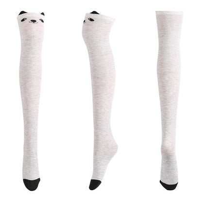 Plusock Adorable Animal Face Thigh Highs Socks(2 Pairs) - Grey - One Size - image 4