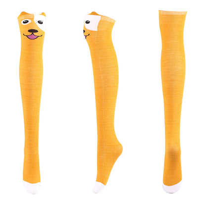 Plusock Adorable Animal Face Thigh Highs Socks(2 Pairs) - Yellow - One Size - image 1