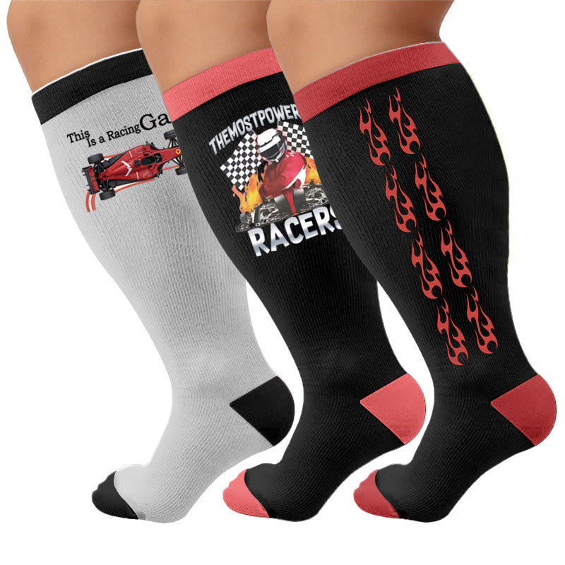 Plusock Plus Size Racing Compression Socks - Multicolor(3 Pairs) - 4XL - image 1