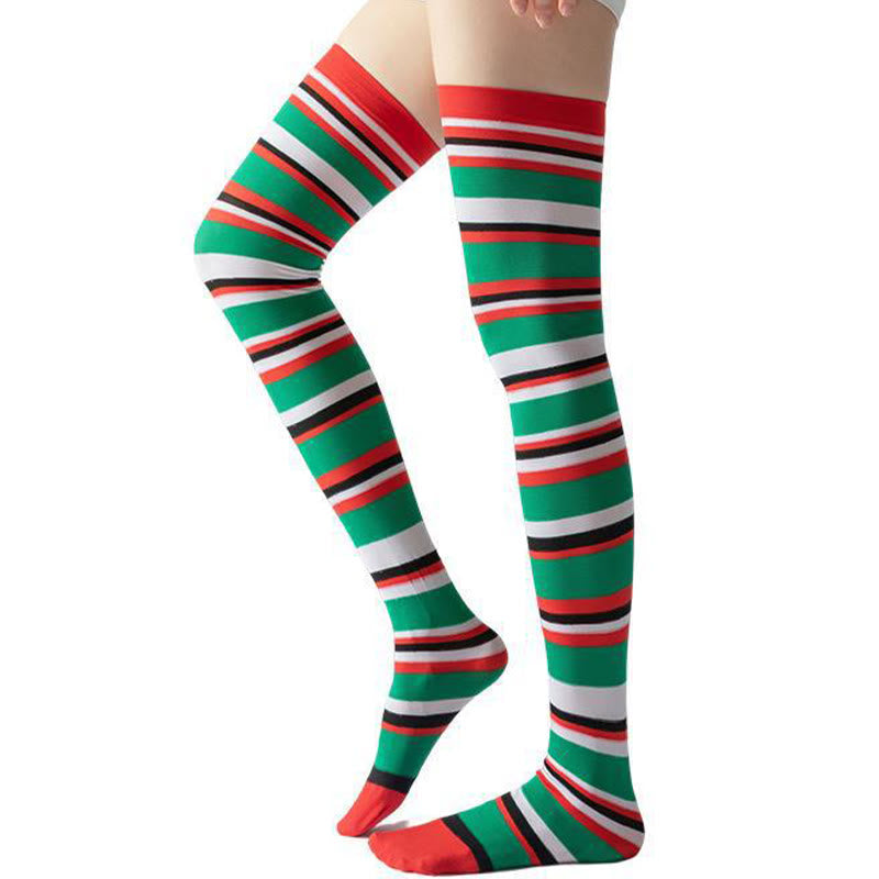 Plusock Stripe Thigh High Compression Socks(2 Pairs) - Red - EU36-40(US3-7) - image 4