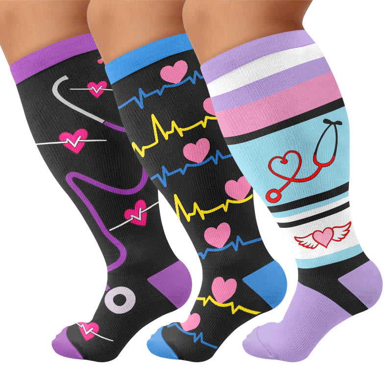 Plusock Plus Size Heartbeat Compression Socks - Multicolor(3 Pairs) - 4XL - image 1
