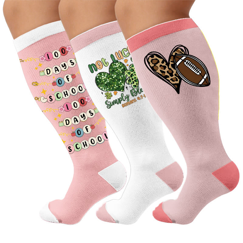 Plusock Plus Size Heart Rugby Compression Socks - Multicolor(3 Pairs) - 4XL - image 1