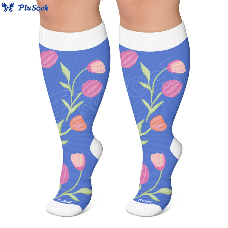 Plusock Plus Size Carnations Roses Compression Socks - image 4