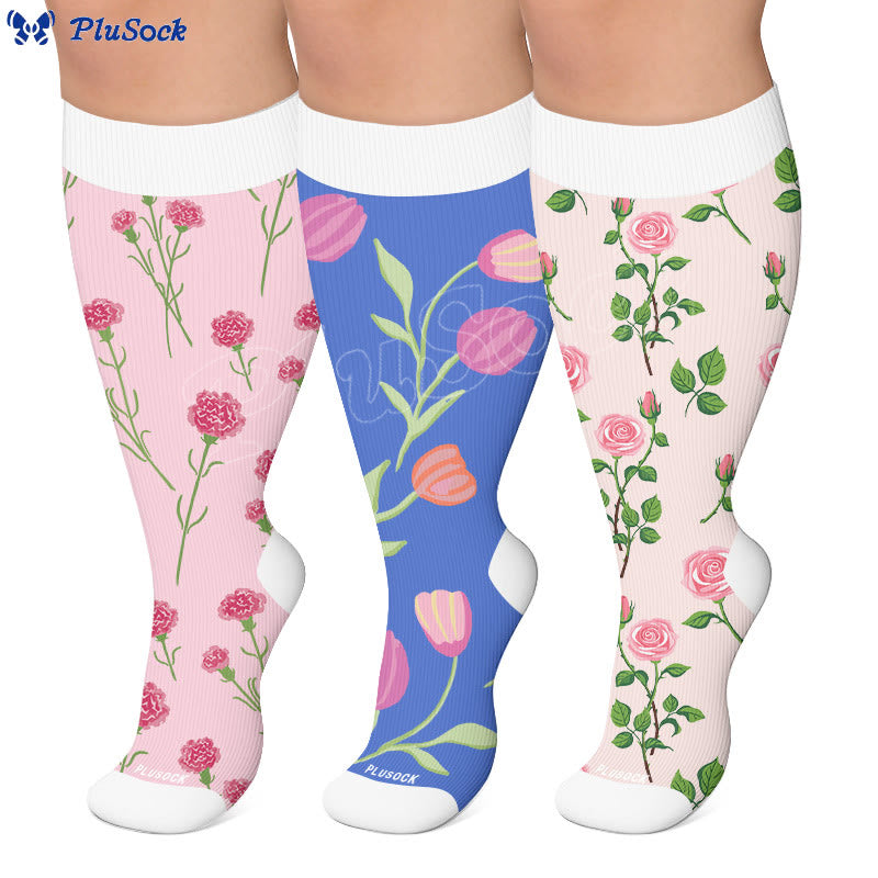 Plusock Plus Size Carnations Roses Compression Socks - image 0