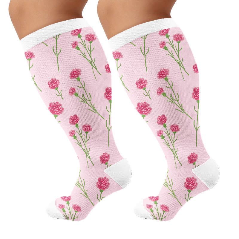 Plusock Plus Size Carnations Roses Compression Socks - Pink(1 Pair) - 4XL - image 7