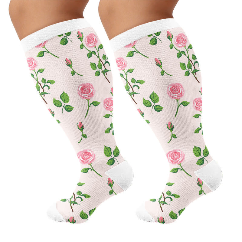 Plusock Plus Size Carnations Roses Compression Socks - Light Pink(1 Pair) - 4XL - image 6