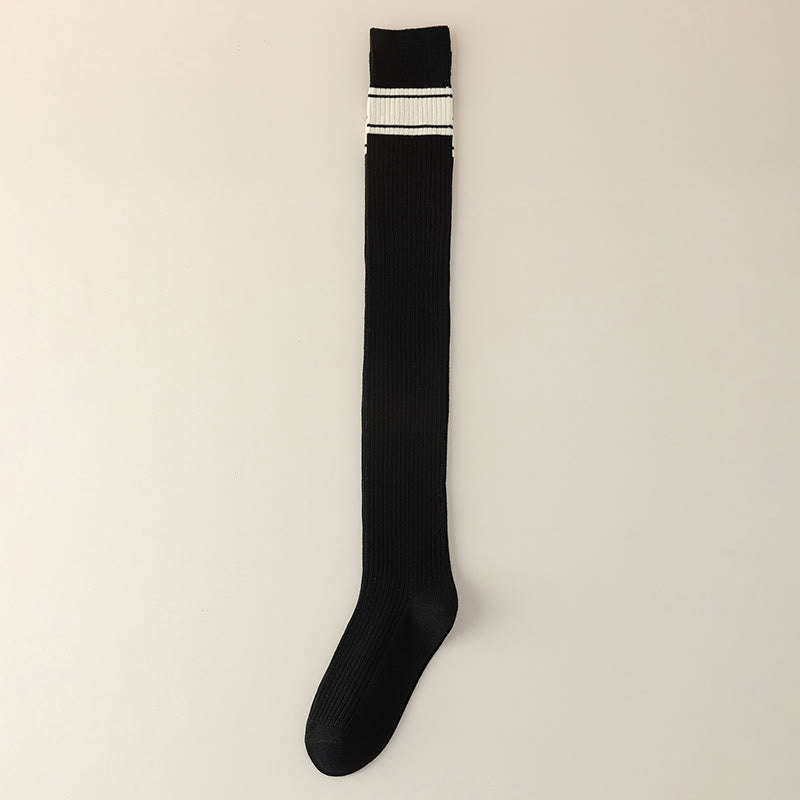 Plusock Classic Double Stripe Thigh High Socks(2 Pairs) - Black - EU36-40(US3-7) - image 10