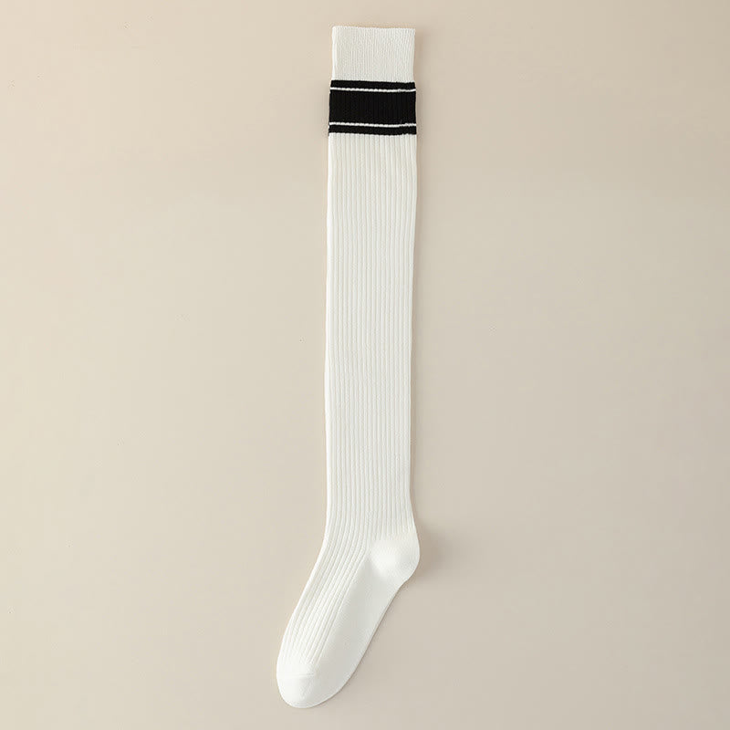Plusock Classic Double Stripe Thigh High Socks(2 Pairs) - White - EU36-40(US3-7) - image 11