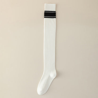 Plusock Classic Double Stripe Thigh High Socks(2 Pairs) - White - EU36-40(US3-7) - image 11