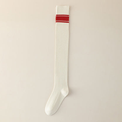 Plusock Classic Double Stripe Thigh High Socks(2 Pairs) - Beige - EU36-40(US3-7) - image 14