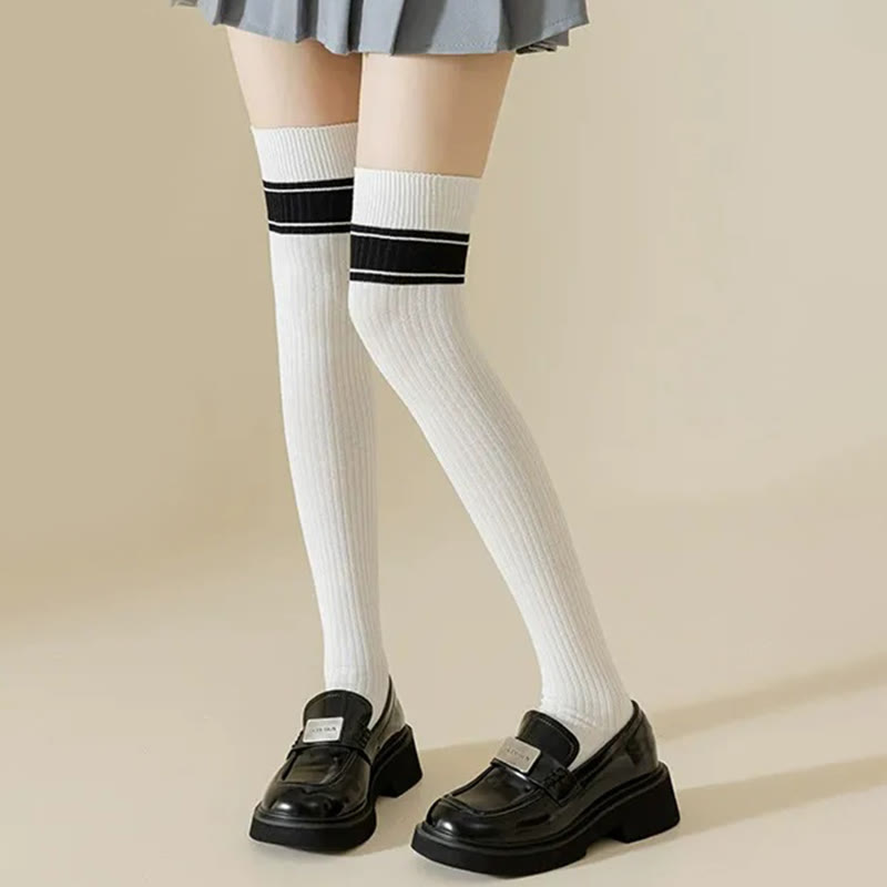 Plusock Classic Double Stripe Thigh High Socks(2 Pairs) - image 8