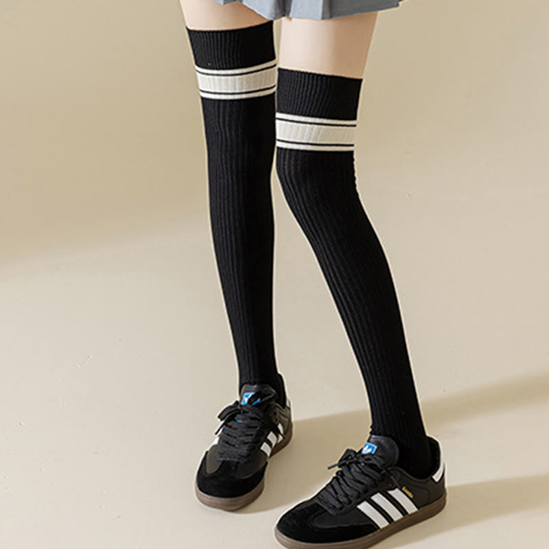 Plusock Classic Double Stripe Thigh High Socks(2 Pairs) - image 5