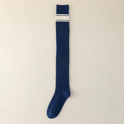 Plusock Classic Double Stripe Thigh High Socks(2 Pairs) - Navy Blue - EU36-40(US3-7) - image 13