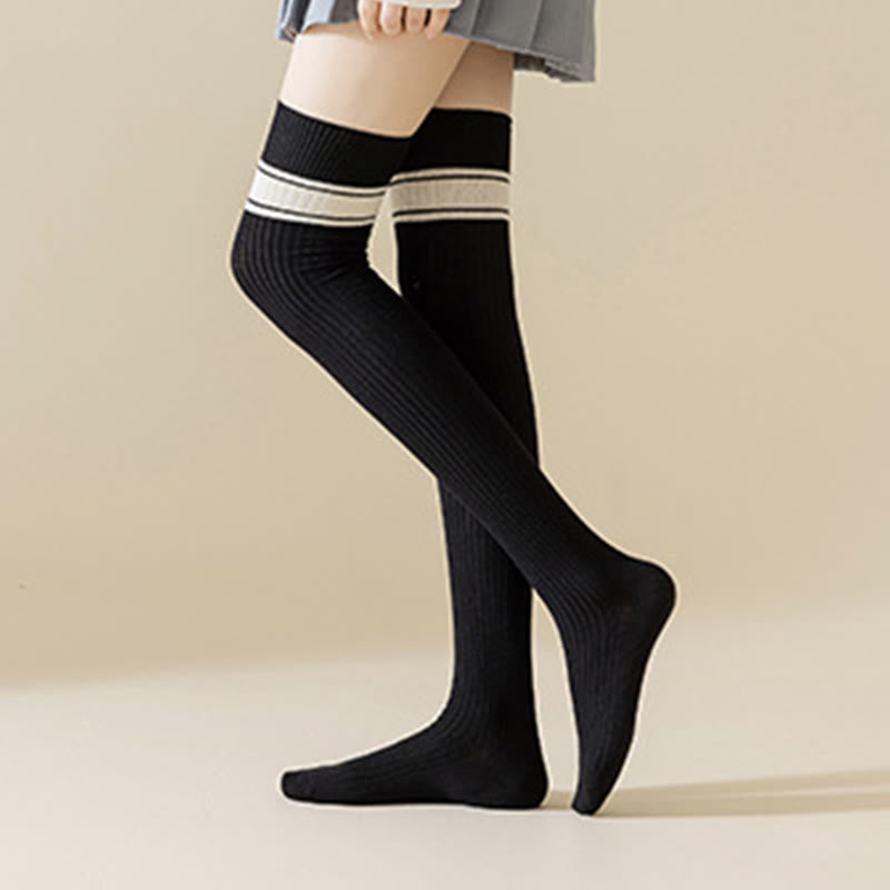 Plusock Classic Double Stripe Thigh High Socks(2 Pairs) - image 0