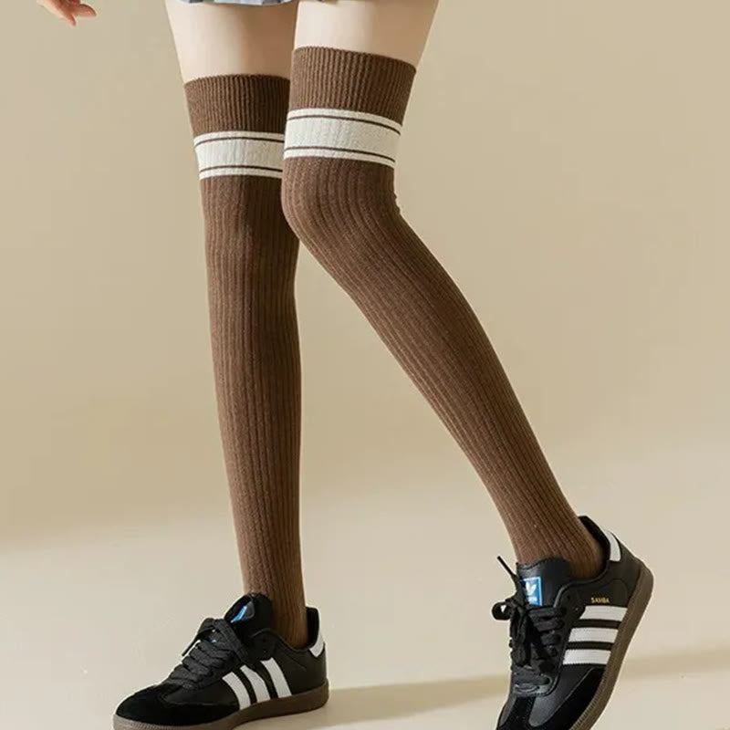 Plusock Classic Double Stripe Thigh High Socks(2 Pairs) - image 7