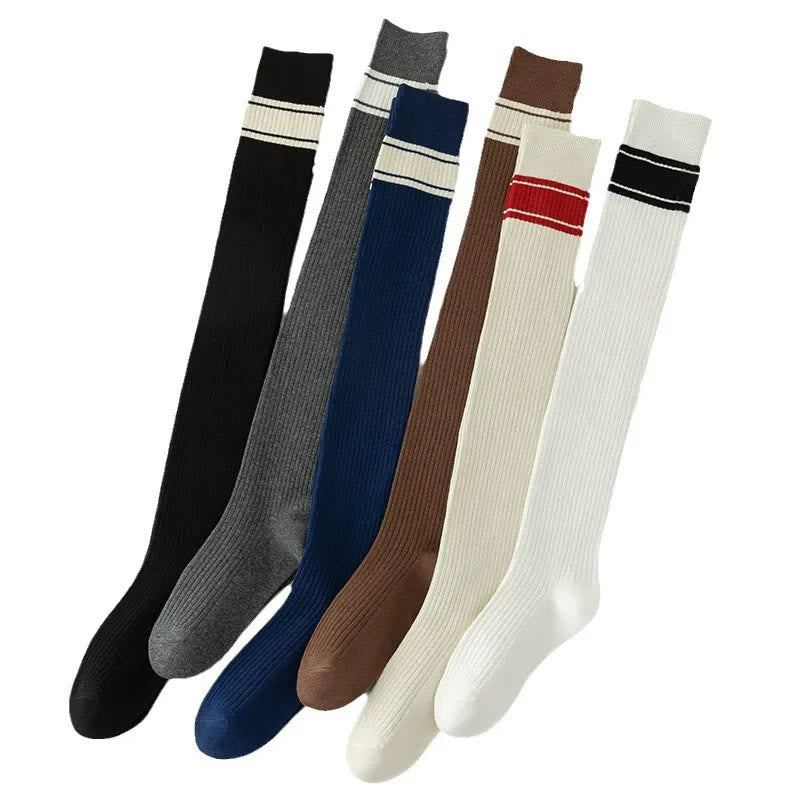 Plusock Classic Double Stripe Thigh High Socks(2 Pairs) - image 15