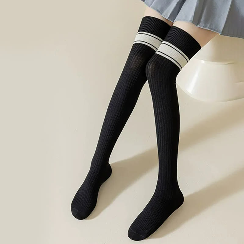 Plusock Classic Double Stripe Thigh High Socks(2 Pairs) - image 6