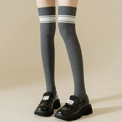 Plusock Classic Double Stripe Thigh High Socks(2 Pairs) - image 3