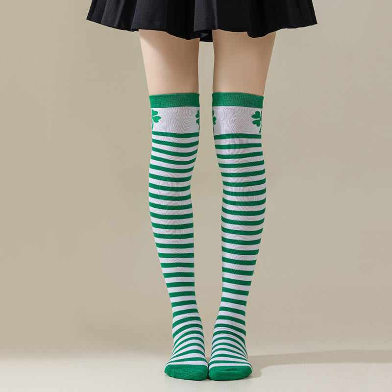 Plusock Green Stripe Thigh High Socks(3 Pairs) - E - EU36-40(US3-7) - image 1
