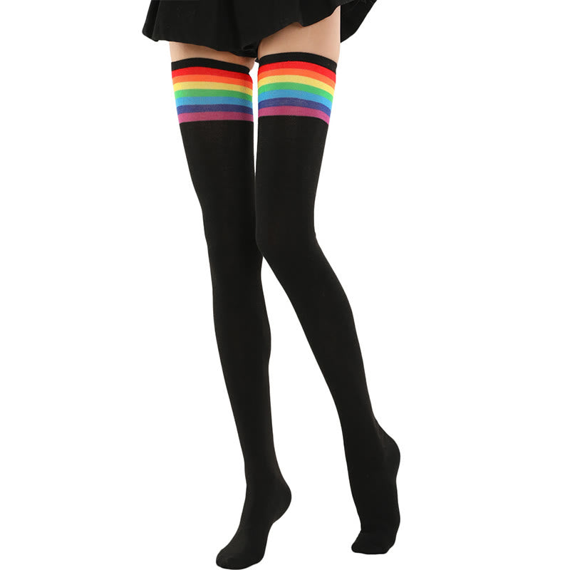 Plusock Rainbow Stripes Thigh High Socks(2 Pairs) - image 2
