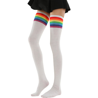 Plusock Rainbow Stripes Thigh High Socks(2 Pairs) - White - One Size - image 5