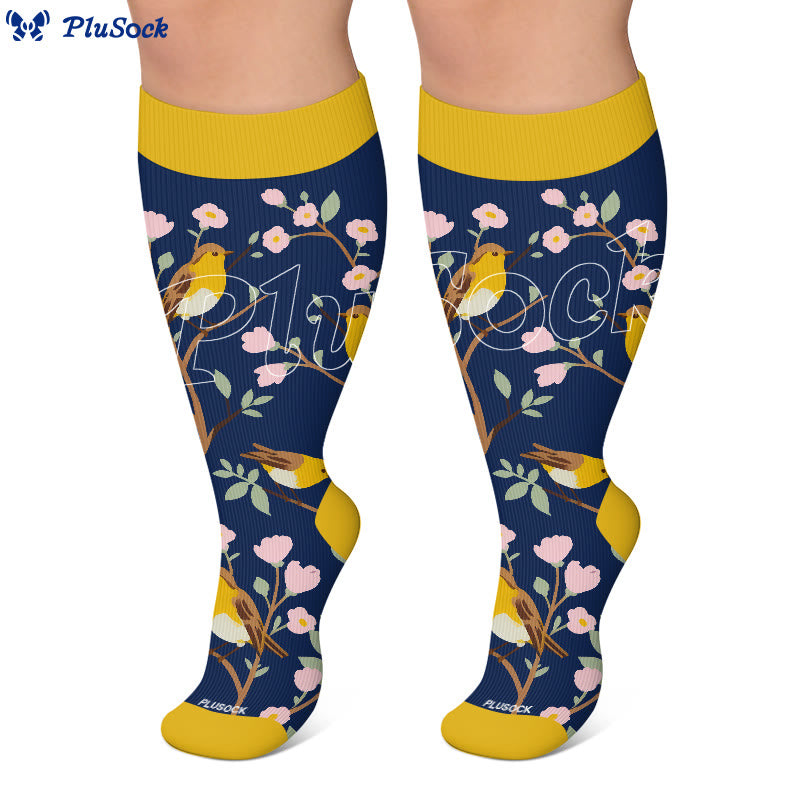 Plusock Plus Size Whimsical Bird Compression Socks - image 1