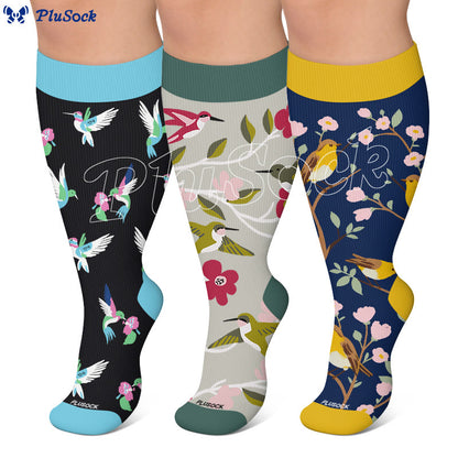 Plusock Plus Size Whimsical Bird Compression Socks - image 0