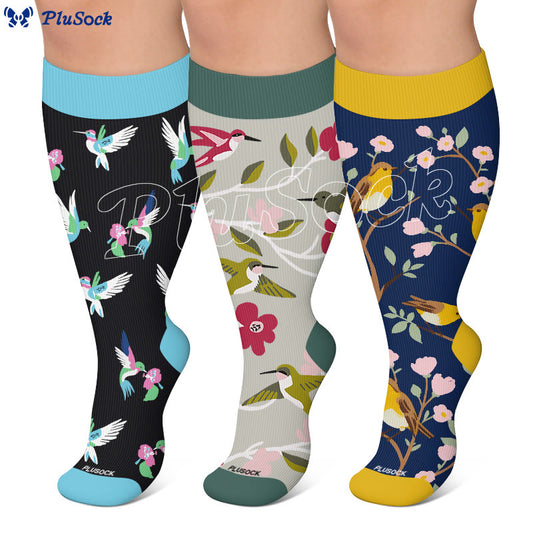 Plusock Plus Size Whimsical Bird Compression Socks - image 0
