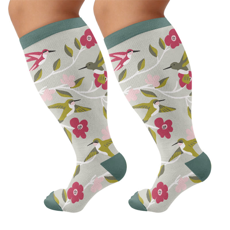 Plusock Plus Size Whimsical Bird Compression Socks - Grey(1 Pair) - 4XL - image 5