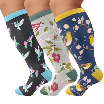 Plusock Plus Size Whimsical Bird Compression Socks - Multicolor(3 Pairs) - 4XL - image 4