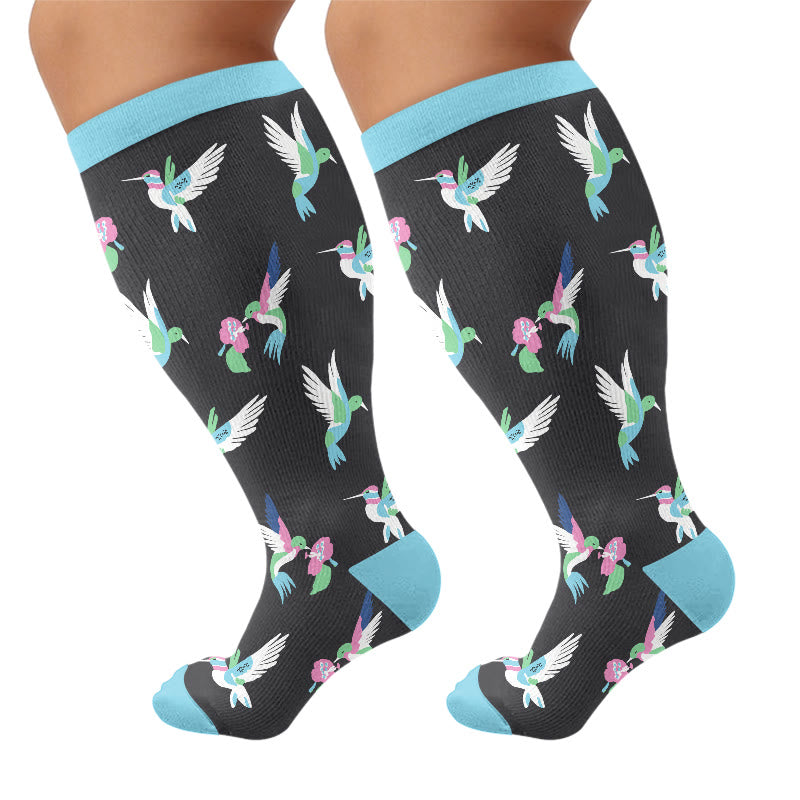 Plusock Plus Size Whimsical Bird Compression Socks - Blue(1 Pair) - 4XL - image 6