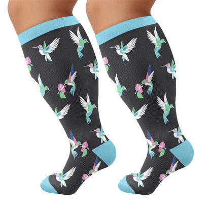 Plusock Plus Size Whimsical Bird Compression Socks - Blue(1 Pair) - 4XL - image 6