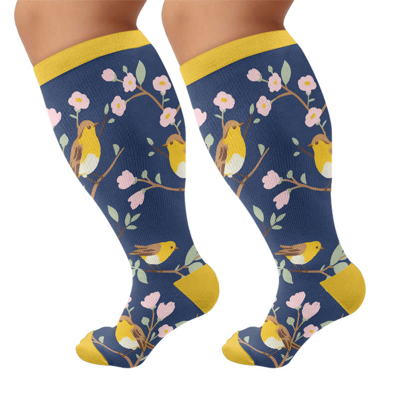 Plusock Plus Size Whimsical Bird Compression Socks - Navy Blue(1 Pair) - 4XL - image 7