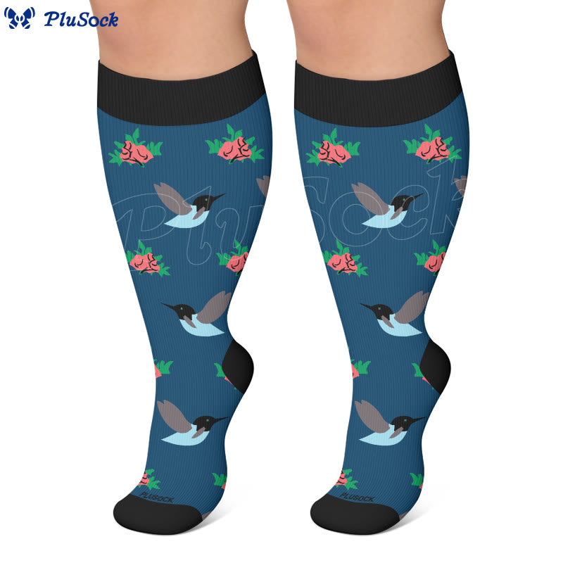Plusock Plus Size Delicate Bird Floral Compression Socks - image 3