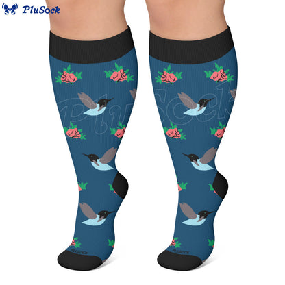 Plusock Plus Size Delicate Bird Floral Compression Socks - image 3