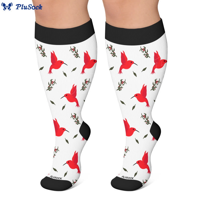Plusock Plus Size Delicate Bird Floral Compression Socks - image 2