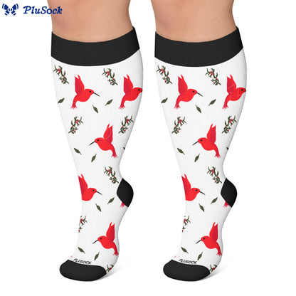 Plusock Plus Size Delicate Bird Floral Compression Socks - image 2