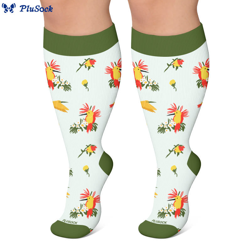 Plusock Plus Size Delicate Bird Floral Compression Socks - image 4