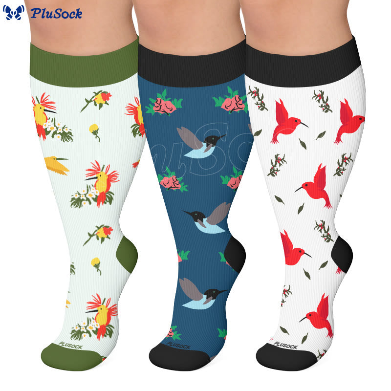 Plusock Plus Size Delicate Bird Floral Compression Socks - image 0