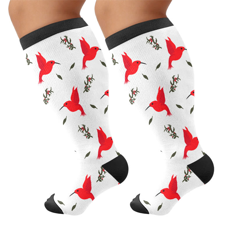Plusock Plus Size Delicate Bird Floral Compression Socks - White(1 Pair) - 4XL - image 5