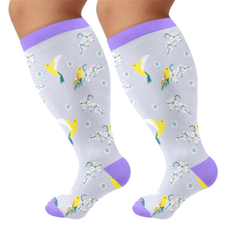 Plusock Plus Size Charming Bird Compression Socks - Purple(1 Pair) - 4XL - image 6