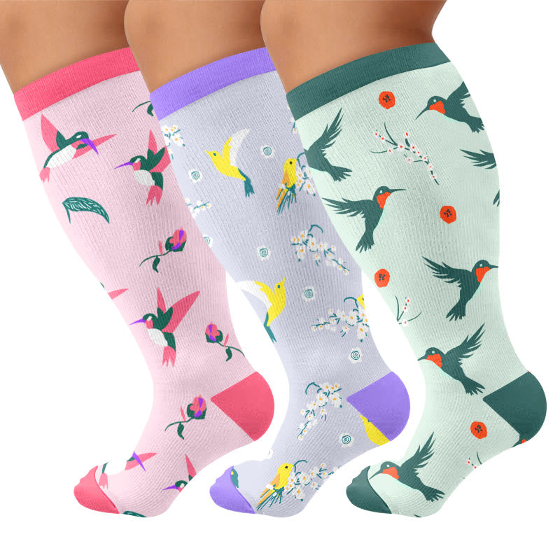 Plusock Plus Size Charming Bird Compression Socks - Multicolor(3 Pairs) - 4XL - image 1