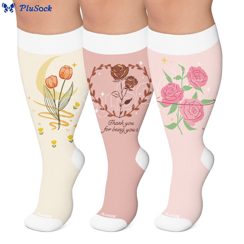 Plusock Plus Size Floral Gratitude Compression Socks - image 0