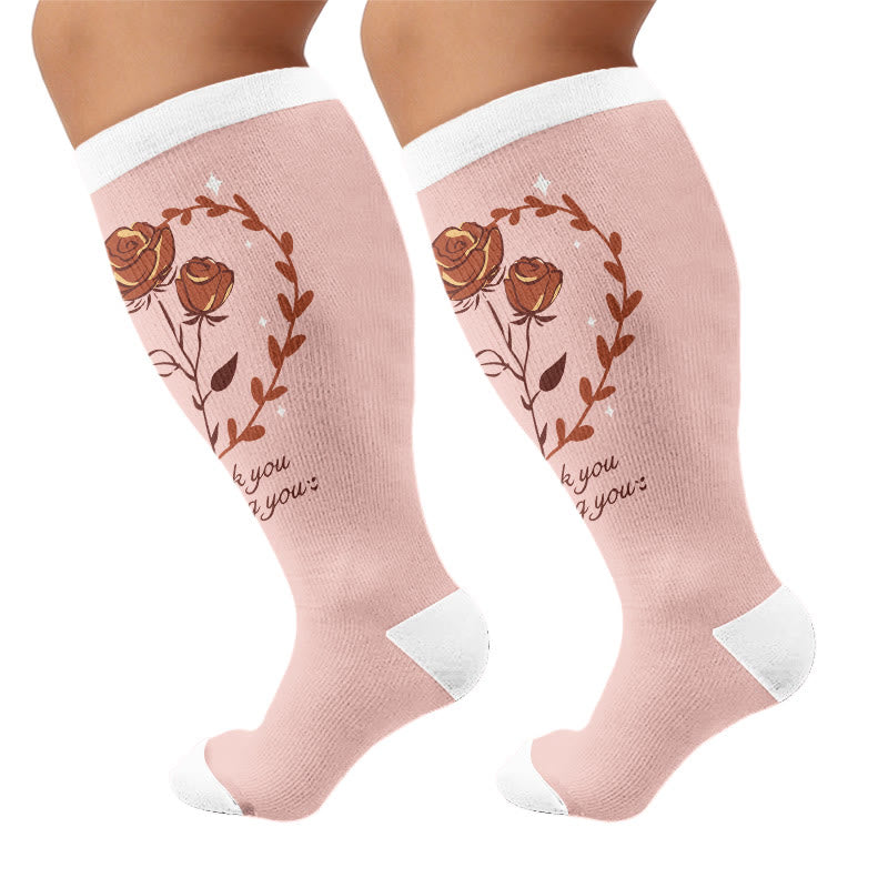 Plusock Plus Size Floral Gratitude Compression Socks - Dark Pink(1 Pair) - 4XL - image 7