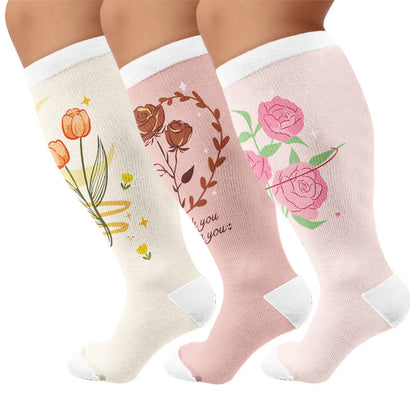 Plusock Plus Size Floral Gratitude Compression Socks - Multicolor(3 Pairs) - 4XL - image 1