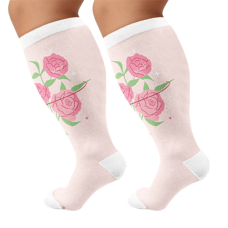 Plusock Plus Size Floral Gratitude Compression Socks - Pink(1 Pair) - 4XL - image 6