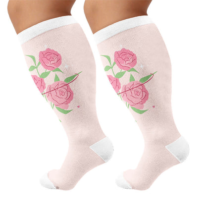 Plusock Plus Size Floral Gratitude Compression Socks - Pink(1 Pair) - 4XL - image 6